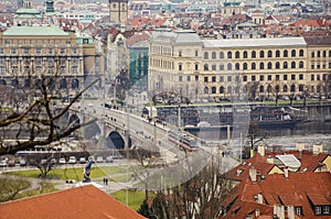 View of Vltava river and Prague city. Czech Republic