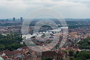 View of Vltava river and Prague city from Saint Vitus Cathedral