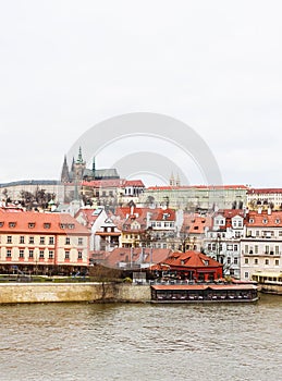 View on Vltava river, Saint Vitus Cathedral and Prague Castle fr