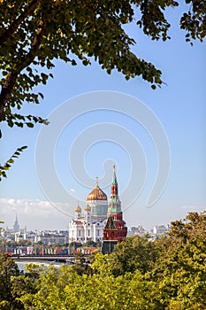 The view of Vodovzvodnaya tower and The Cathedral of Christ the Saviour photo