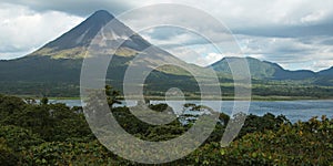 View of Volcan Arenal and Lake Arenal in Parque Nacional Volcan Arenal in Costa Rica