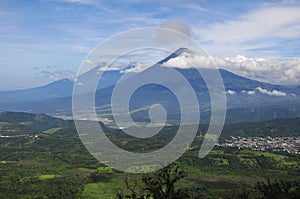 View of volcan de agua from active volcano Pacaya near Antigua in Guatemala, Central America. photo