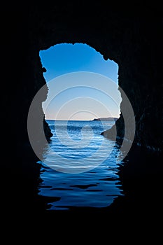 View from the volcanic cave of Kleftiko Bay. Milos Island, Greece