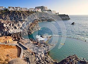 View of volcanic indented coastline in Puerto de Santiago town