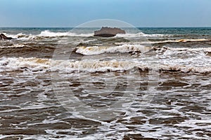 View of the volcanic shore of the Atlantic Ocean in the area of Essaouira in Morocco