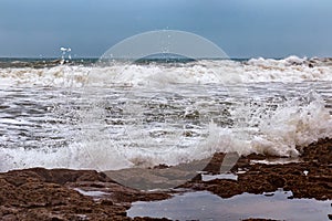 View of the volcanic shore of the Atlantic Ocean in the area of Essaouira in Morocco