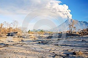 View of volcano eruption