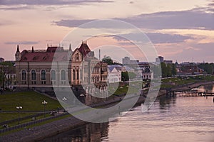 View of the Volga River and the embankment of the city of Rybinsk.