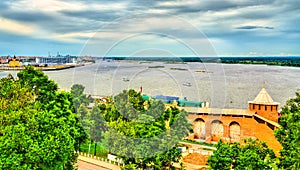 View of the Volga river from Nizhny Novgorod Kremlin in Russia