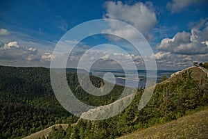 View of the Volga river from the top of the Strelnaya mountain.