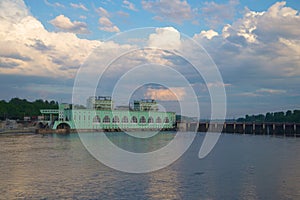 View on the Volkhov hydroelectric station in the june. Russia