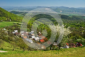 View at Vrsatecke podhradie village during spring