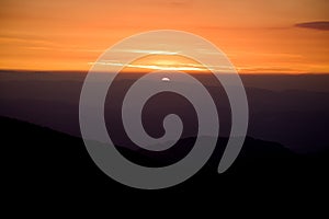 View from Vtacnik mountain on the sunrise above the mountains, Slovakia