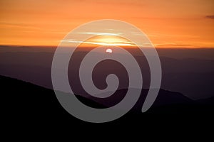 View from Vtacnik mountain on the sunrise above the mountains, Slovakia