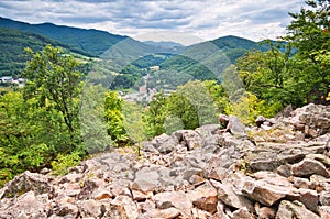 View at Vyhne village from stone sea at the foot of the Kamenna hill