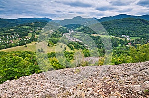 View at Vyhne village from stone sea at the foot of the Kamenna hill