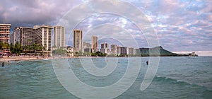 View of Waikiki Beach with Diamond Head volcano in the distance