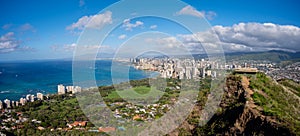 View of the Waikiki skyline from the Diamond Head volcano