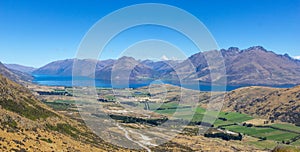 View of Wakatipu lake and Queenstown valley from Remarkables