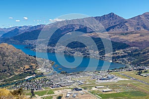 View of Wakatipu lake and Queenstown valley from Remarkables