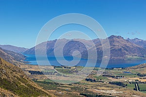 View of Wakatipu lake and Queenstown valley from Remarkables