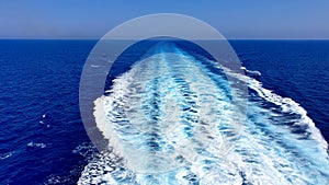 View of the wake of a cruise ship in the ocean