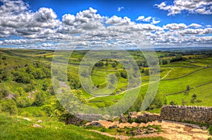 View from walk to top of Malham Cove Yorkshire Dales UK hdr photo