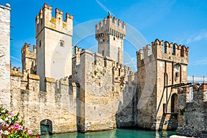 View at the Wall of Sirmione Castle near Garda Lake in Sirmione, Italy