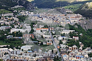 View upon walled city of Briancon in Hautes Alpes Valley, France