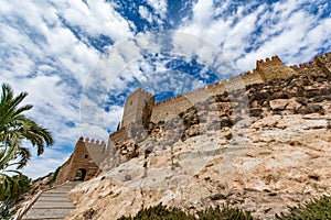 View of the walls and entrance of the Alcazaba of Almeria (Almeria Castle)