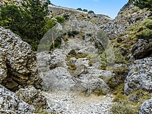 A view of the walls of the Imbros Gorge near Chania, Crete on a bright sunny day