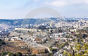 View of the walls of the old city of Jerusalem, the Temple Mount