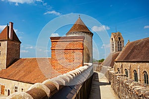 View from the walls on old tower of Blandy-les-Tours castle