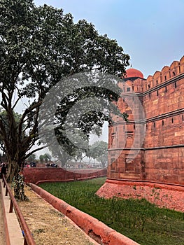 View of the walls of the Red Fort in Delhi