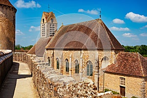 View from walls on Saint-Maurice church and old tower of Blandy