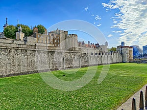 View of the walls which surround the Tower of London