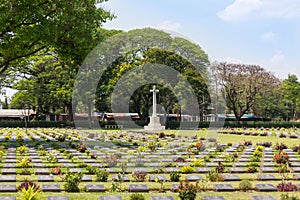 View of War cemetery public historical monuments of allied prisoners of the world war II in Thailand photo