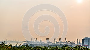 View of Warehouse Port background in Singapore evening time with moving cloud