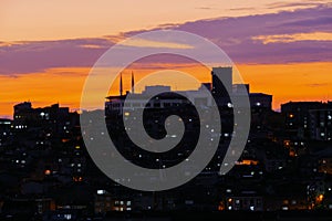 View of warm sky after sunset over the city, Istanbul