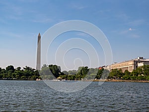 View of Washington Memorial and Bureau of Engraving and Printing from the Potomac River