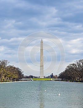 View of Washington Monument from Abraham Lincoln Memorial. Washington DC, USA.