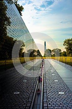 View of Washington Monument from Vietnam Memorial Park in Washington DC.