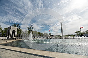 View of Washington monument and World War II Memorial in beautiful sunny day, Washington D.C. USA
