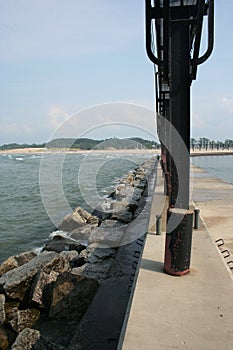 Looking toward Washington Park Beach from the Michigan City Lighthouse in Michigan City, Indiana