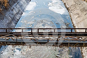 View of wastewater, pollution and garbage in a canal