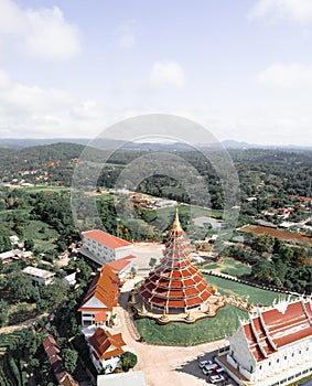 View of Wat Huay Pla Kang from Guan Yin, Big White Buddha Chiang Rai, Thailand