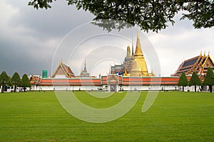 View of Wat phra kaew temple landmark in bangkok at thailand