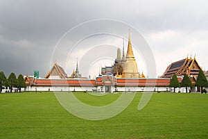 View of Wat phra kaew temple landmark in bangkok at thailand