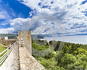 View from watchtower of famous old fortress ruins of tzar Samuel in Ohrid