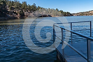 View on the water of Lake Roberts in New Mexico.